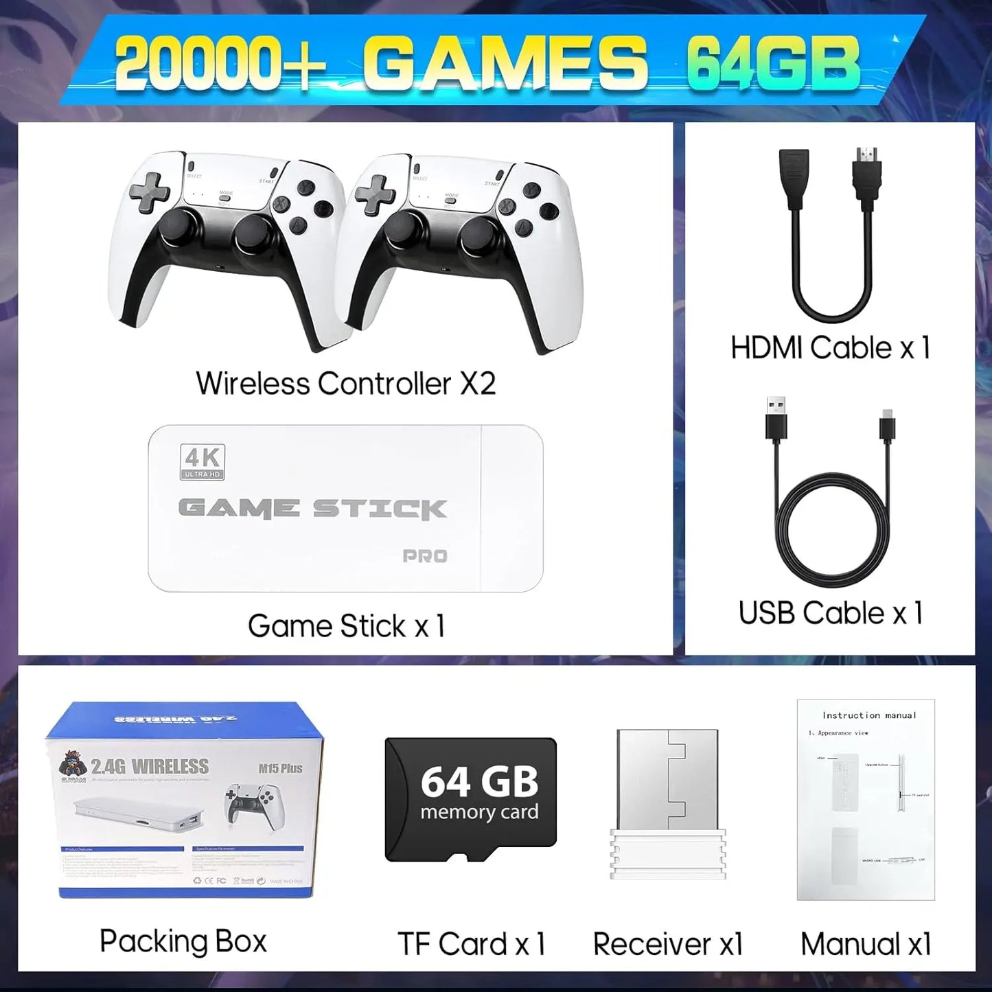 2026 New Video Gamepad Console with 20,000+ Games,Childhoodclassic Game, Hdmioutput, Wireless Joystick&Game Emulator, Arcade Retro Arcade